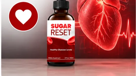 An illustration of a human heart with a heartbeat line beside Sugar Reset