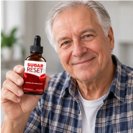 A customer in a plaid shirt holding a bottle of Sugar Reset